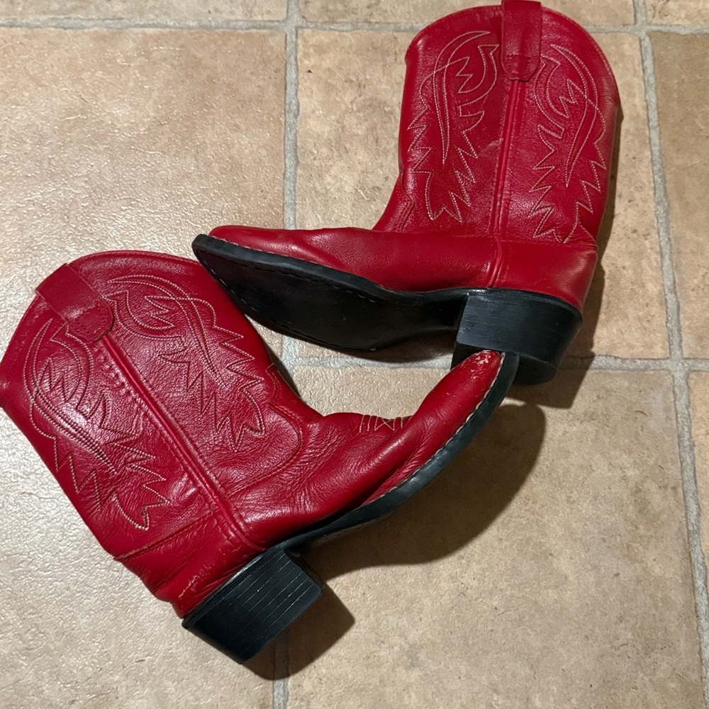 Old West 8116 J-Toe Leather Western Cowboy Boots Red Youth 3D size 13.5-d girls